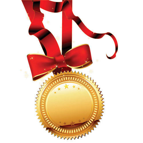 Golden medal and red ribbons vector 02 ribbons medal golden   