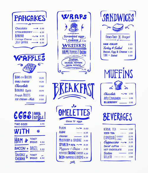 Hand drawn menu blue design elements 01 menu hand-draw hand drawn element design elements blue   