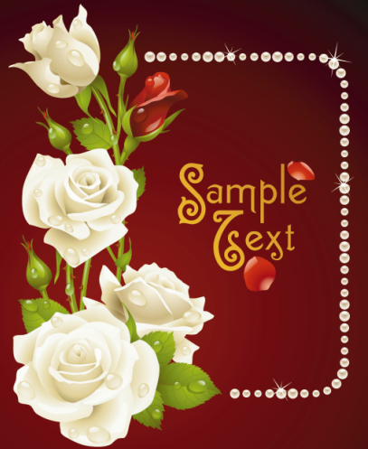 Vintage rose with pearl frame vector card 01 vintage pearl frame card   