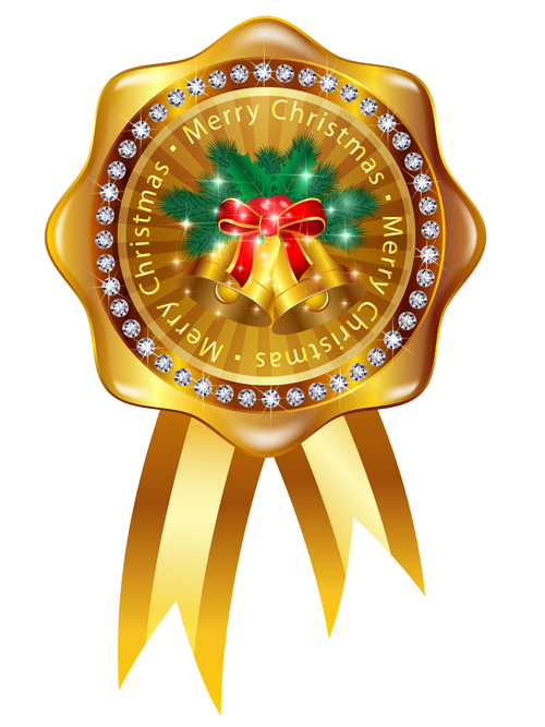 Christmas golden badges with diamonds vector 02 golden diamonds christmas badges   