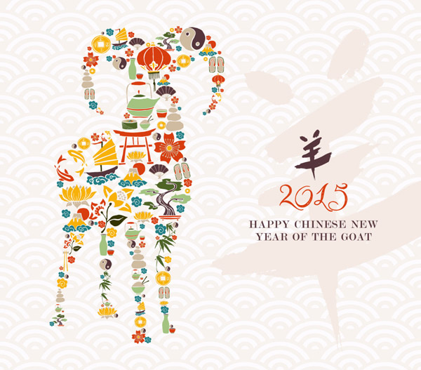 Chinese new year elements and goat background vector new year goat element chinese   