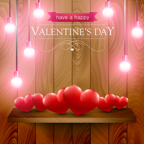 Valentines day elements with wooden background vector 01 wooden valentines elements day background   