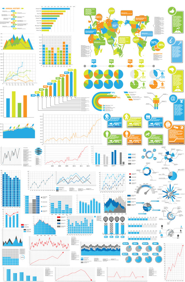 Colorful Infographics statistical graph pie charts Data chart bar charts   