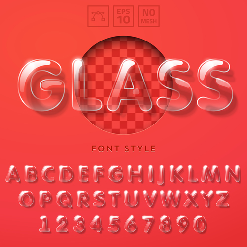 Transparent glass alphabet and number vectors transparent number alphabet   