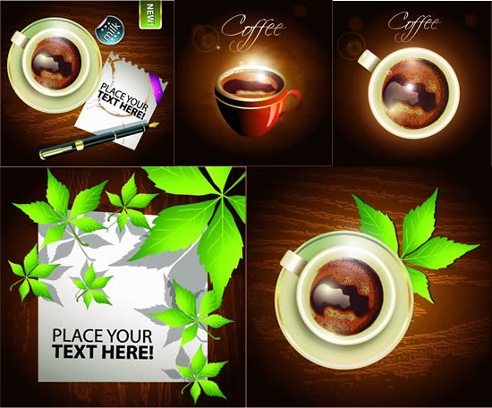Coffee leaves a pen vector theme posters stickers Green pen dark wood coffee poster picture coffee   