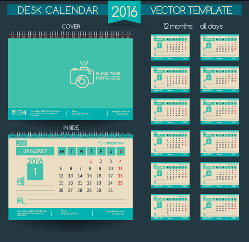 2016 New year desk calendar vector material 17 year new material desk calendar 2016   