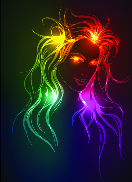 Set of Ornate neon light fashion model vector 02 ornate model light fashion   