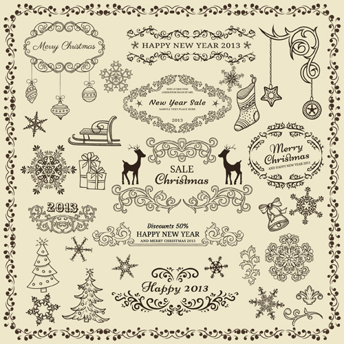 Various Christmas decor elements vector set 01 Various elements element decor christmas   