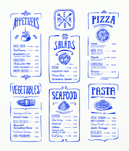 Hand drawn menu blue design elements 03 menu hand-draw hand drawn element design elements blue   