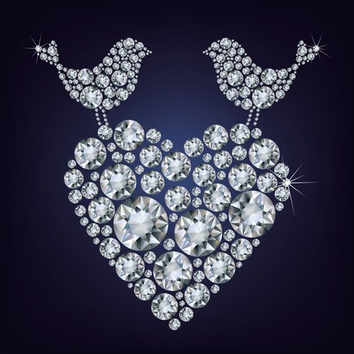 Birds with heart diamonds vector heart diamonds birds   