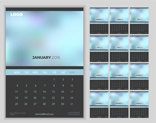 2016 New year desk calendar vector material 07 year new material desk calendar 2016   
