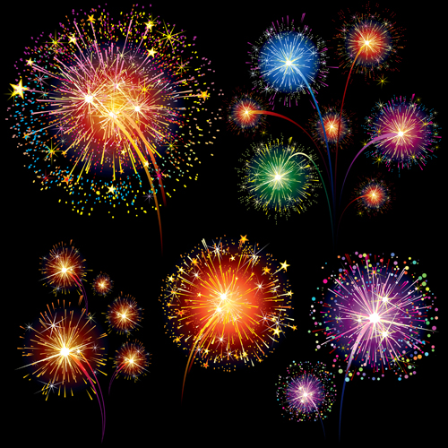 Set of holiday Fireworks design vector material 15 material holiday Fireworks   