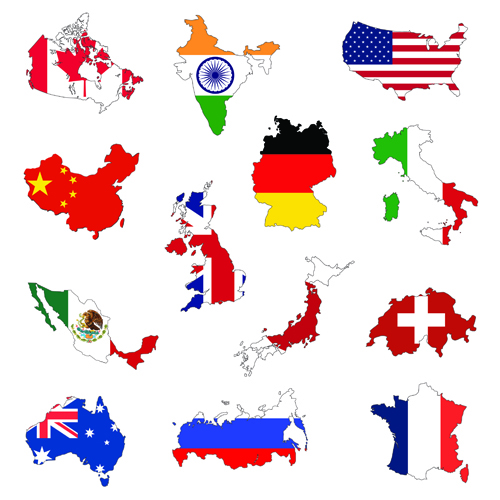 countries Flags and Map design vector 01 map flags countries   