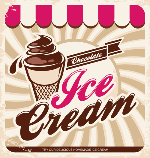 Ice cream poster retro style vector Retro style Retro font ice cream cream   