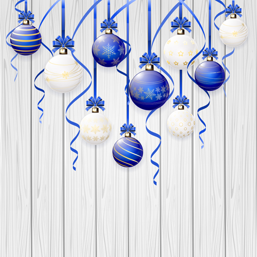 Blue and white Christmas balls beautiful vector 03   