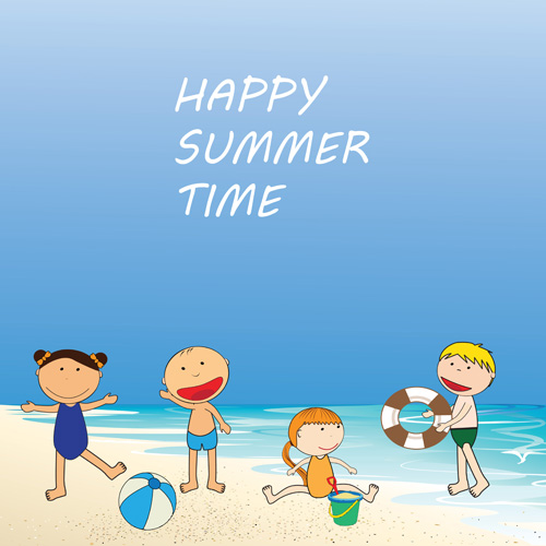 Children and beach summer background vector 05 summer children beach background   