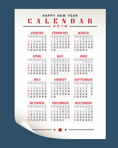 Retro 2016 calendars design vector material 01 material design calendars 2016   