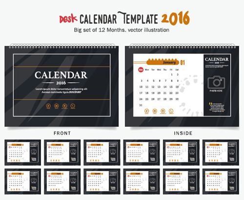 2016 New year desk calendar vector material 69 year new material desk calendar 2016   