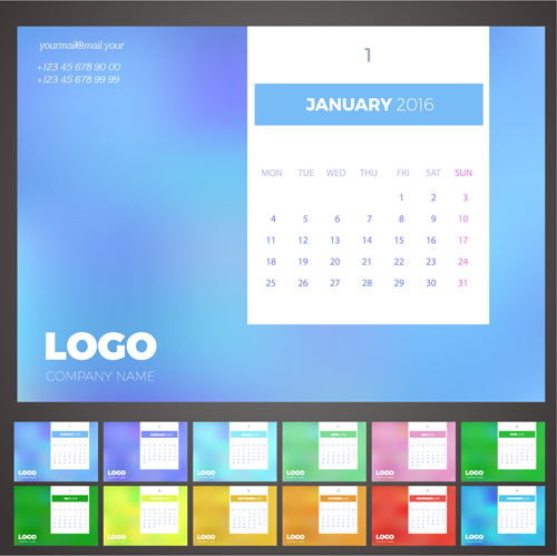 2016 New year desk calendar vector material 13 year new material desk calendar 2016   