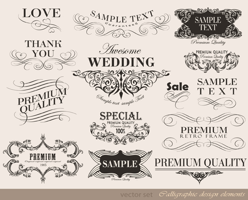 Vector set of calligraphic vintage elements 03 vintage elements element calligraphic   