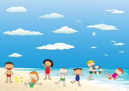 Children and beach summer background vector 04 summer children beach background   