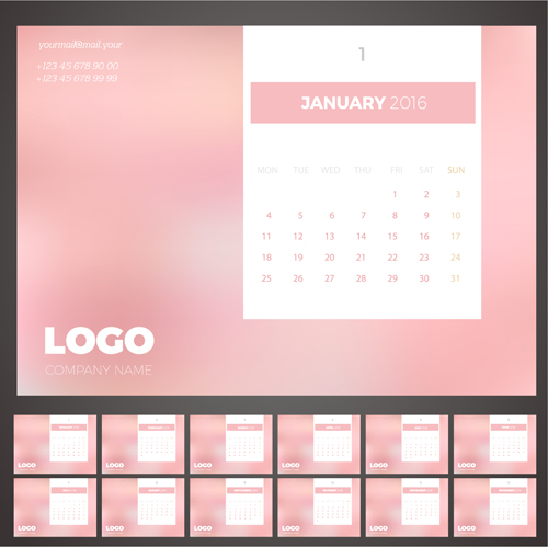 2016 New year desk calendar vector material 14 year new material desk calendar 2016   
