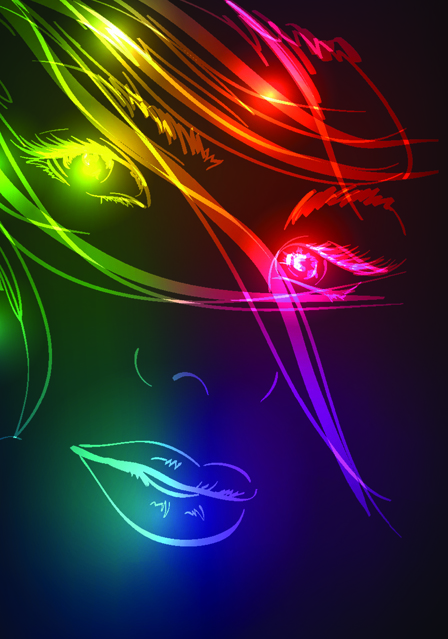 Set of Ornate neon light fashion model vector 03 ornate model light fashion   