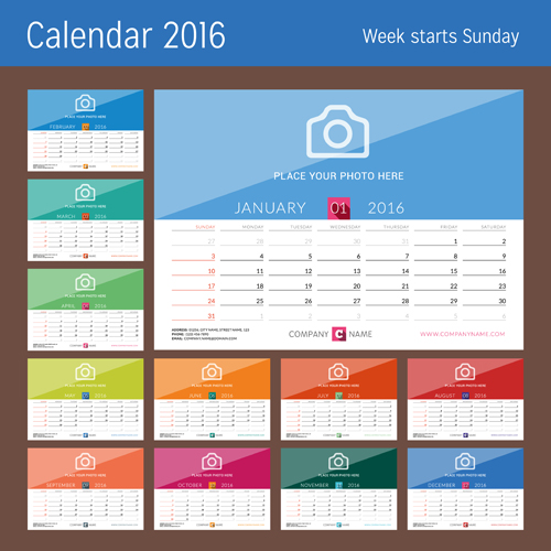 2016 New year desk calendar vector material 22 year new material desk calendar 2016   