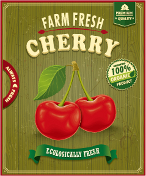 Farm fresh food poster vintage vector 05   