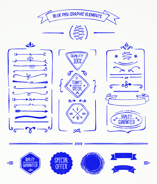 Hand drawn menu blue design elements 02 hand-draw hand drawn element drawn design elements blue   