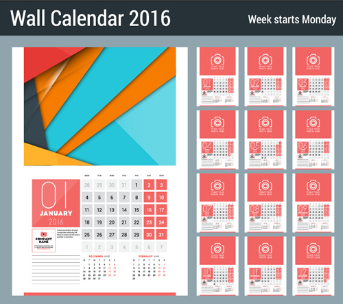 2016 New year desk calendar vector material 68 year new material desk calendar 2016   