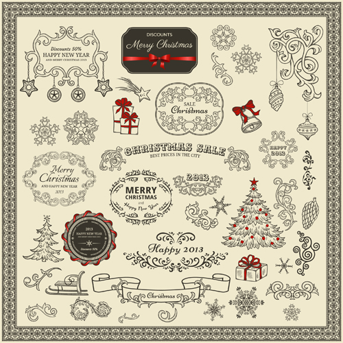 Various Christmas decor elements vector set 02 Various elements element decor christmas   