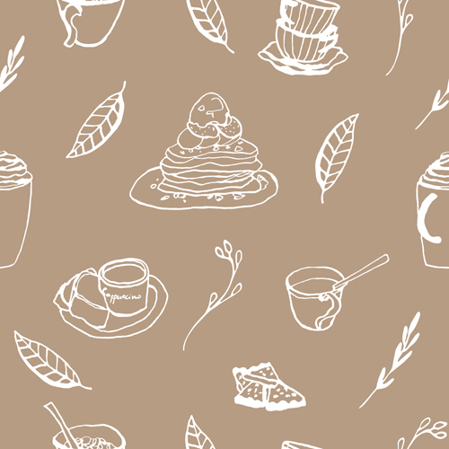 Hand drawn coffee and cake seamless pattern vector 02 seamless pattern vector pattern hand-draw hand drawn coffee cake   