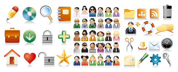 3 sets of commonly used icons vector 94559 user roles trash time scissors rss feeds mail life buoy key heart shaped gear folder envelope download dialogue bubbles comments clock   