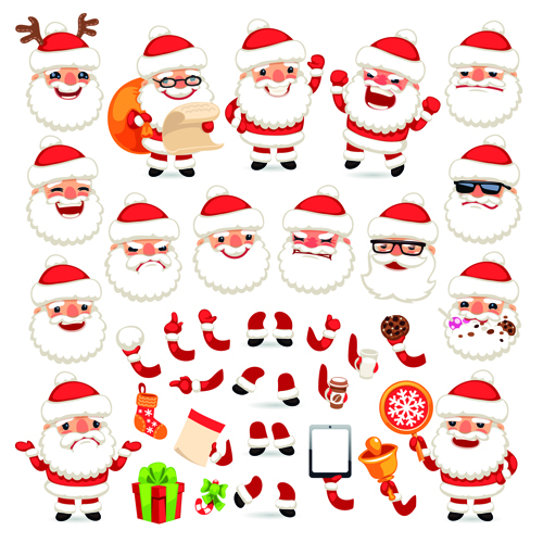 Cute santa material vector set 02 santa material cute   