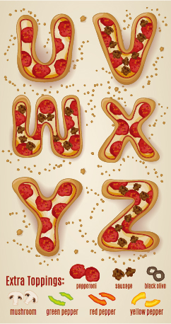 Exquisite pizza alphabet design vector 06 pizza exquisite alphabet   