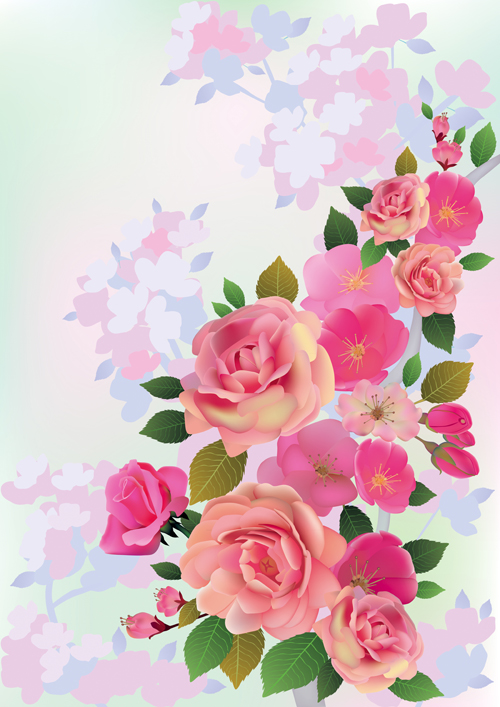 Beautiful pink flowers vector background set 04 pink flowers beautiful background   