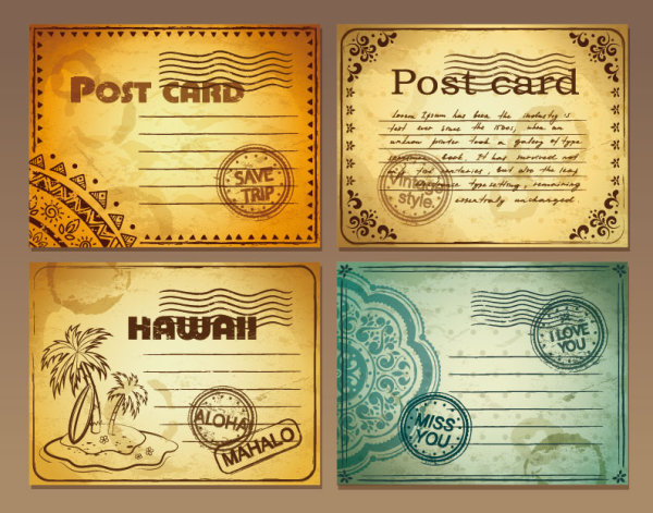Set of Retro Post card design vector graphic 03 Retro font Post card card   
