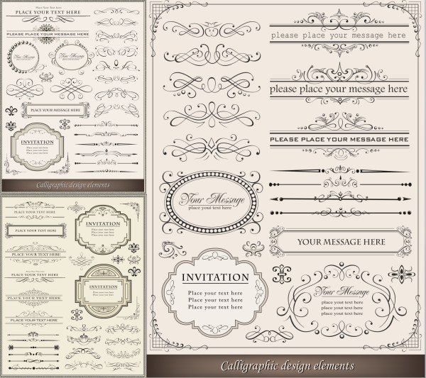 Calligraphic design elements frame with borders vectors frame design elements calligraphic borders   