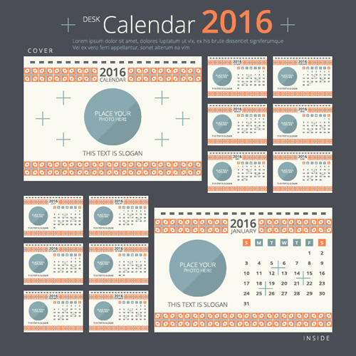 2016 New year desk calendar vector material 66 year new material desk calendar 2016   