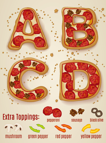 Exquisite pizza alphabet design vector 01 pizza exquisite alphabet   