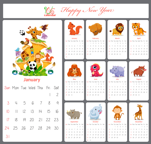 lovely animal calendar 2016 vector graphics 01 lovely graphics calendar Animal   