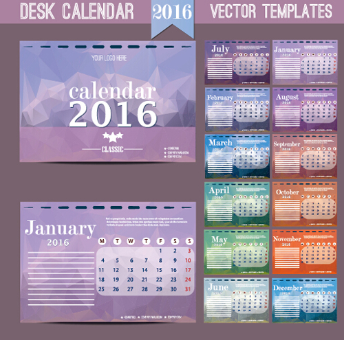 2016 New year desk calendar vector material 02 year new material desk calendar 2016   