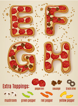 Exquisite pizza alphabet design vector 02 pizza exquisite alphabet   
