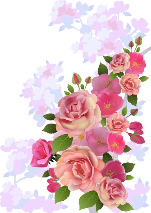 Beautiful pink flowers vector background set 02 pink flowers beautiful background   