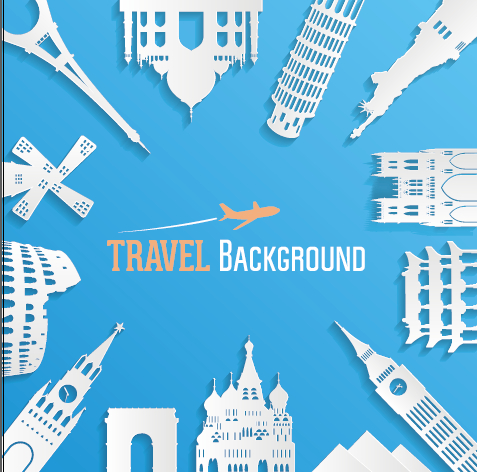 Classic buildings with travel background vector 03 travel classic buildings building background vector background   