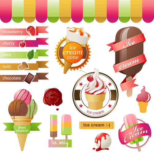 Different colored Ice cream vector 03 ice cream ice emblems emblem different colored   