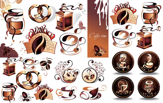 Retro coffee style vector set coffee machine coffee bean picture coffee   