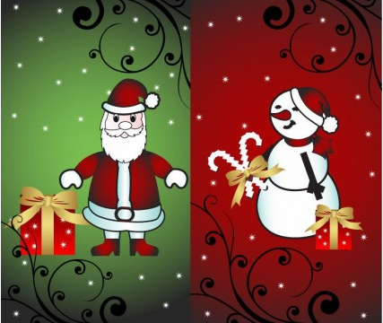 Christmas Card with Santand Snowman Vector shiny vector SantSnowman christmas card   
