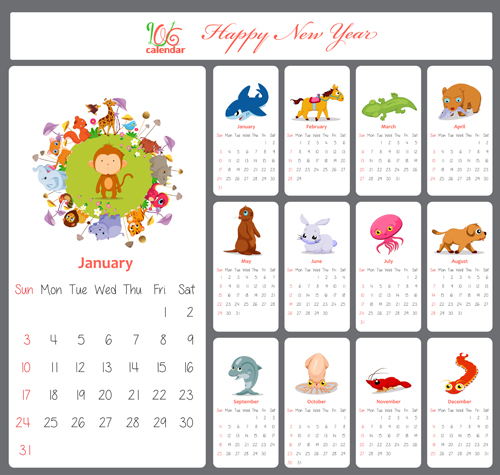 lovely animal calendar 2016 vector graphics 02 lovely graphics calendar Animal   